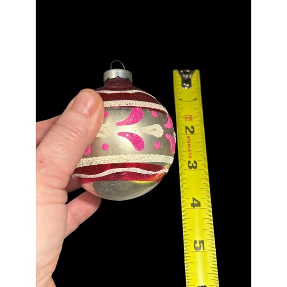 Vtg Red Shiny Brite Hand Painted w Pink White Glitter Glass Christmas Ornament - Picture 8 of 8